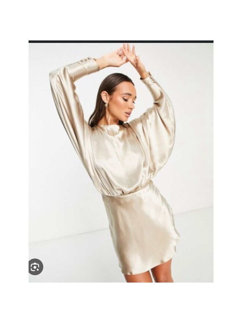 Women's ASOS DESIGN Gold Satin Mini Dress with Batwing Sleeves, Size 8